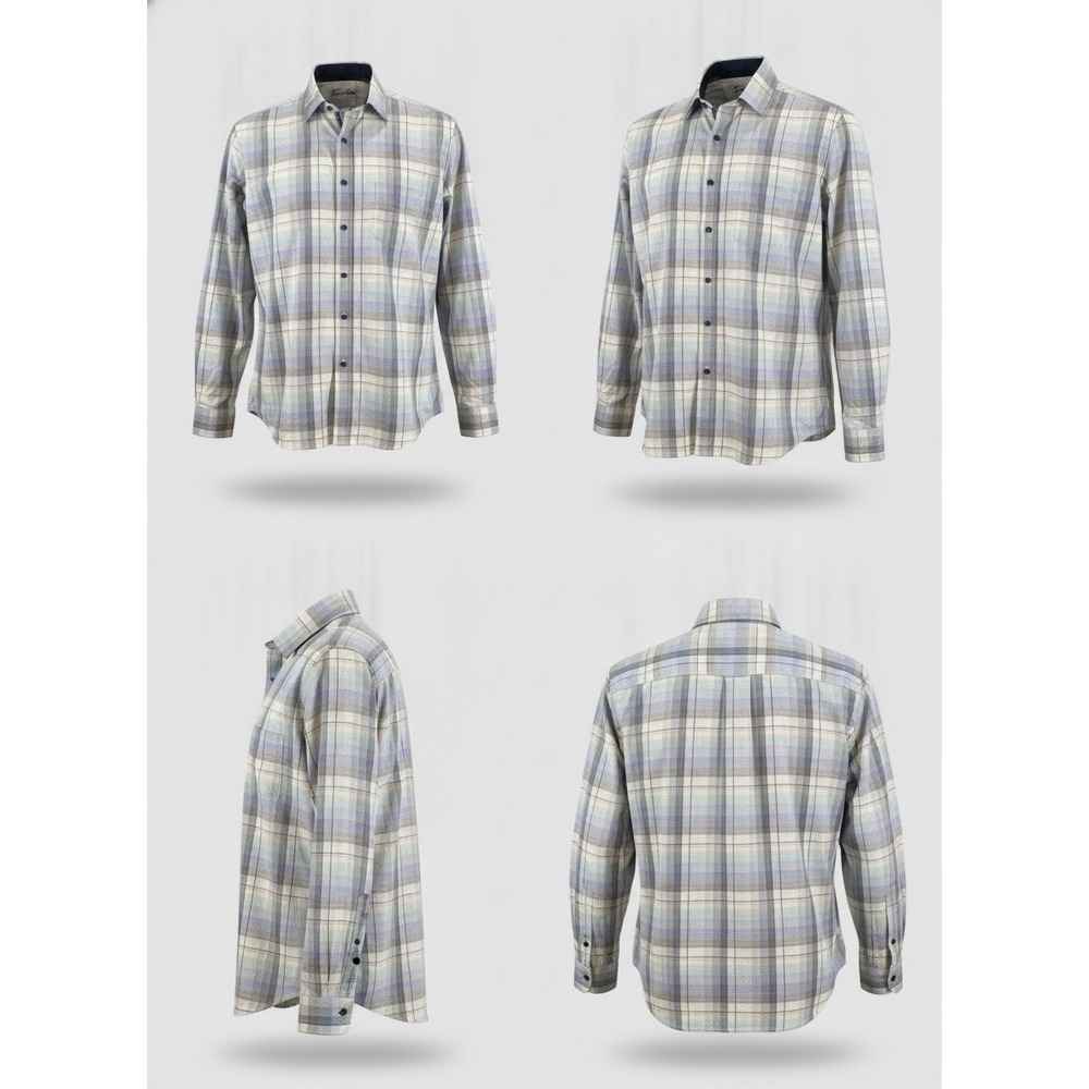 Tasso Elba Mens Plaid Long Sleeve Button Down Shirt Blue Grey White L - Picture 2 of 10
